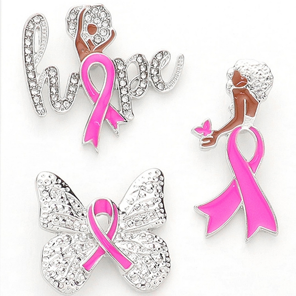 Pink Ribbon Brooch Rhinestone Bow Cancer Pin Butterfly Hope Mini Accessory Set 3 - Picture 3 of 3